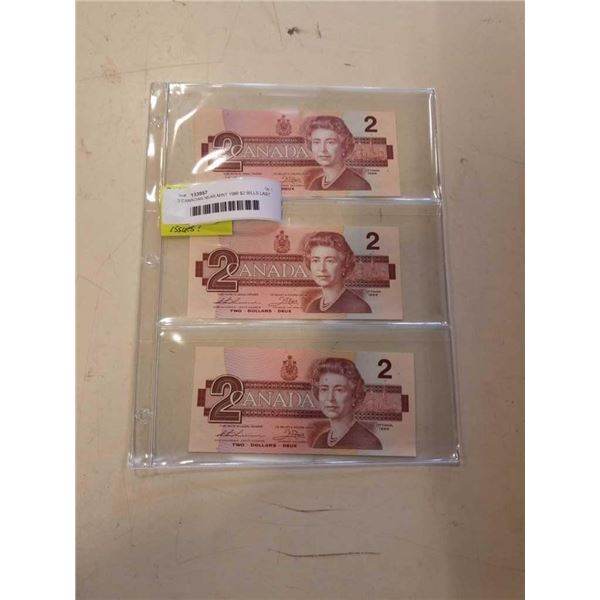 3 CANADIAN NEAR-MINT 1986 $2 BILLS LAST ISSUES
