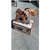 Image 2 : SOUTH AFRICAN INSPIRED STORAGE TRUNK WITH 2 TRAYS AND CONTENTS INCLUDES METAL ART ELEPHANT