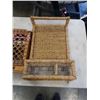 Image 2 : RUSTIC WOOD CABINET WITH SPICE RACK AND WOVEN TRAY