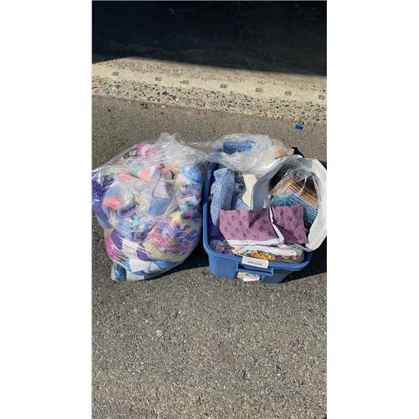 BAG OF YARN AND TOTE OF FABRIC
