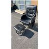 Image 2 : BLACK LEATHER RECLINER AND FOOTSTOOL