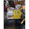 Image 1 : 4 STAINLESS CHAFING DISHES WITH CRATE OF 49 GLASS PUNCH CUPS