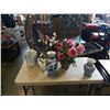 Image 1 : 2 ARTIFICIAL PLANTS WITH METAL TEAPOT AND EASTERN PORCELAIN
