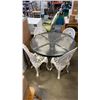 Image 1 : GLASSTOP PATIO TABLE AND 4 WHITE CHAIRS