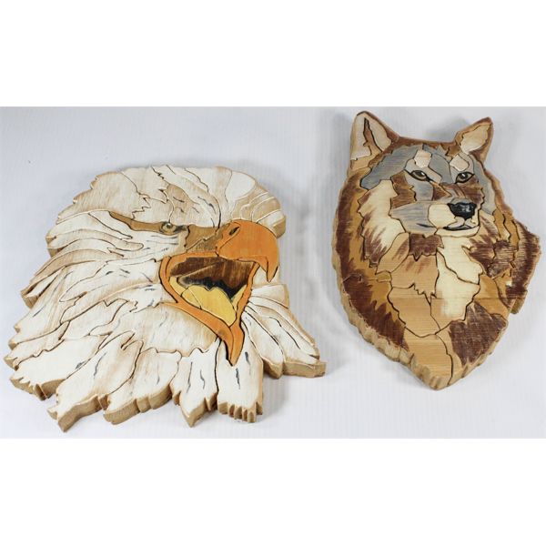 HAND CARVED EAGLE & WOLF WALL ART