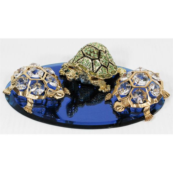 TURTLES  2 CRYSTAL AND ENAMEL TRINKET BOX