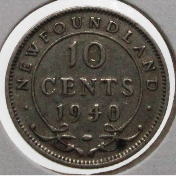 NEWFOUNDLAND 1940 SILVER 10 CENT COIN