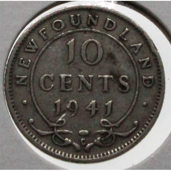 NEWFOUNDLAND 1941 SILVER 10 CENT COIN