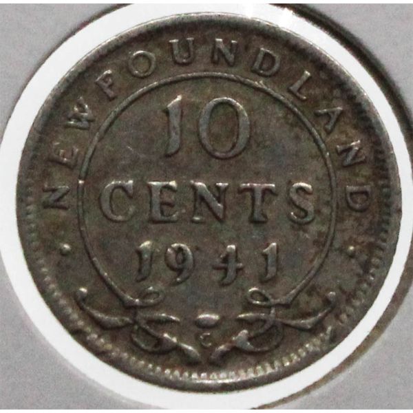 NEWFOUNDLAND 1941 SILVER 10 CENT COIN