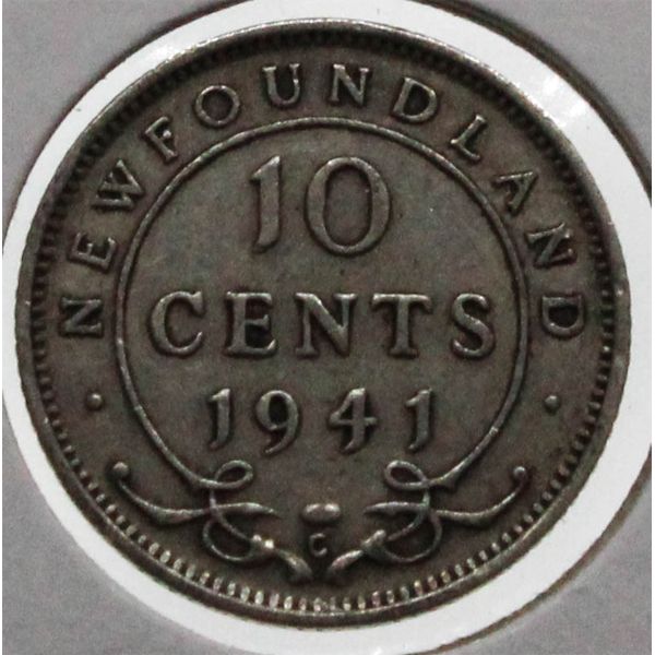 NEWFOUNDLAND 1941 SILVER 10 CENT COIN