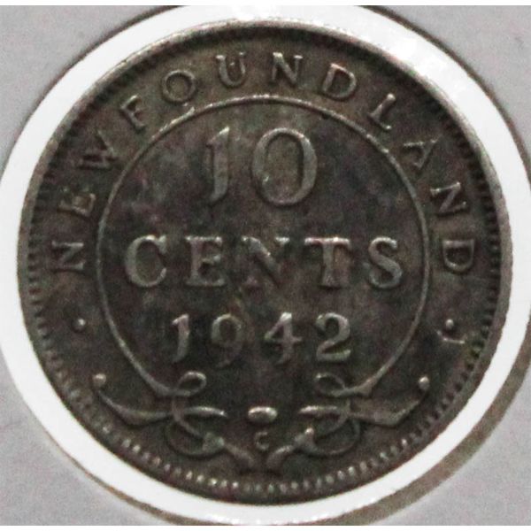 NEWFOUNDLAND 1942 SILVER 10 CENT COIN