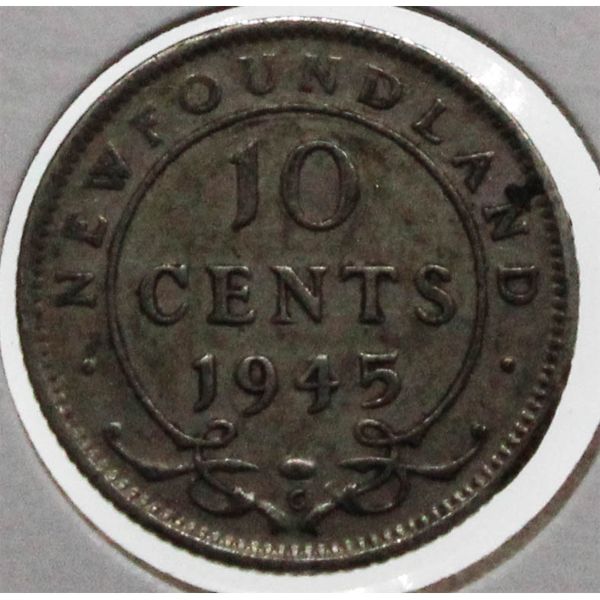 NEWFOUNDLAND 1945 SILVER 10 CENT COIN