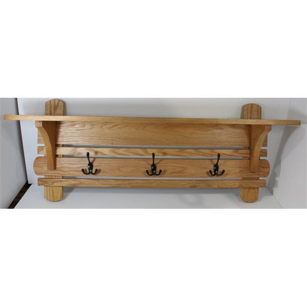 OAK COAT RACK W/ SHELF