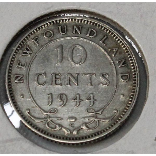 1944 NEWFOUNDLAND SILVER 10 CENT COIN