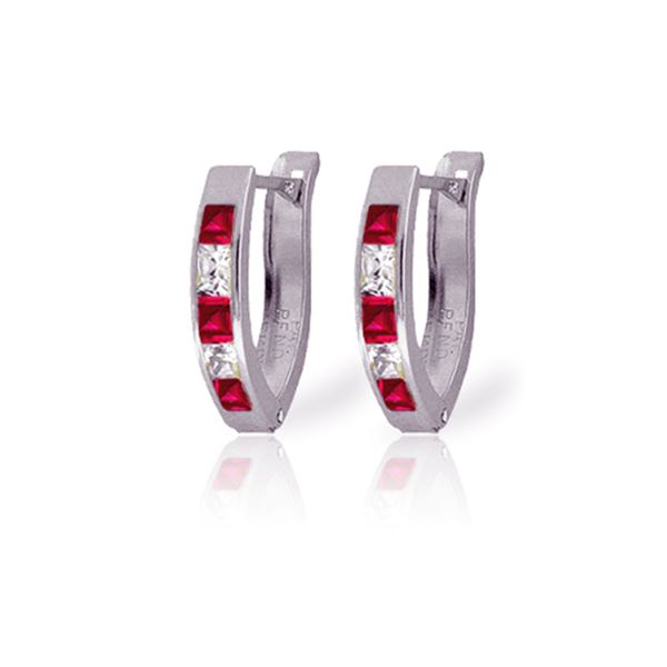 Genuine 1.26 ctw Ruby & White Topaz Earrings 14KT White Gold - REF-26F2Z