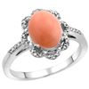 Image 1 : 0.18 CTW Diamond & Natural Coral Ring 14K White Gold - REF-45N5Y