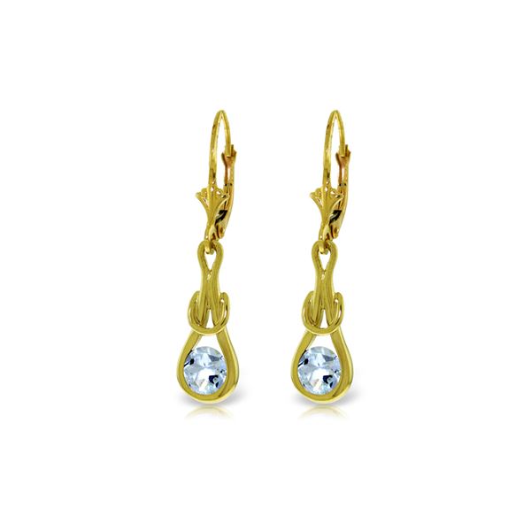 Genuine 1.30 ctw Aquamarine Earrings 14KT Yellow Gold - REF-53Y2F