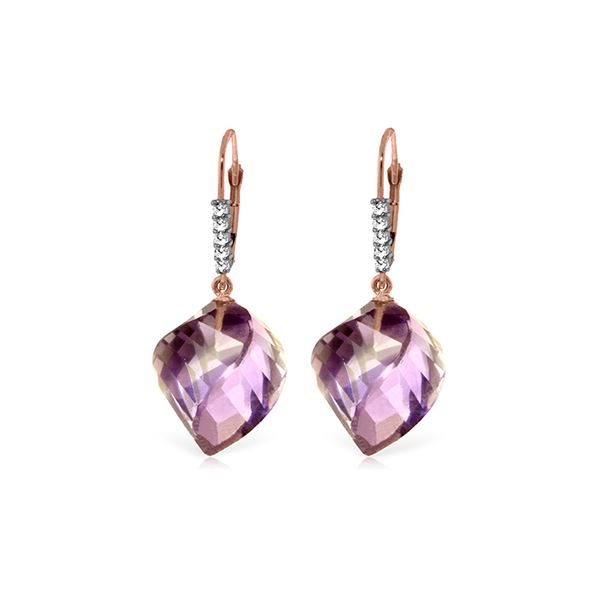 Genuine 21.65 ctw Amethyst & Diamond Earrings 14KT Rose Gold - REF-57R6P