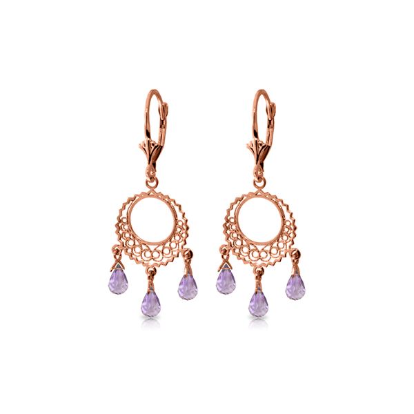 Genuine 3.75 ctw Amethyst Earrings 14KT Rose Gold - REF-43Z8N