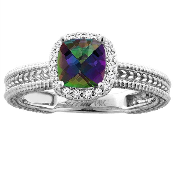 1.60 CTW Mystic Topaz & Diamond Ring 14K White Gold - REF-45M3A