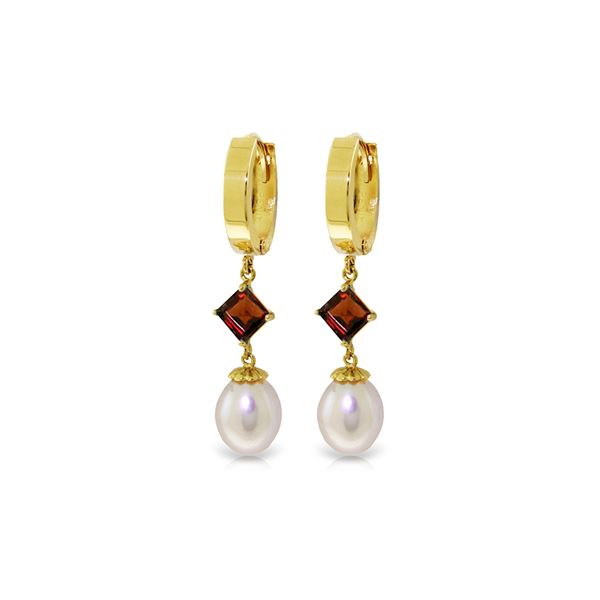 Genuine 9.5 ctw Pearl & Garnet Earrings 14KT Yellow Gold - REF-53Z2N