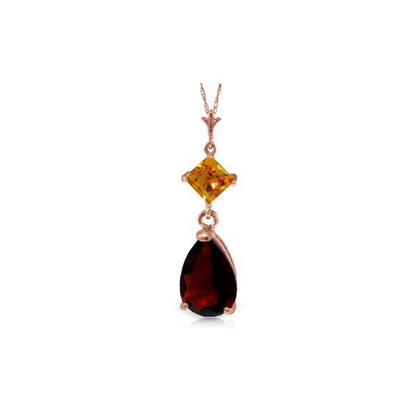 Genuine 2 ctw Garnet & Citrine Necklace 14KT Rose Gold - REF-24P3H