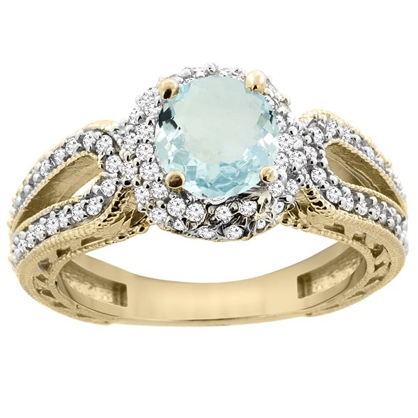 1.25 CTW Aquamarine & Diamond Ring 14K Yellow Gold - REF-88A8X