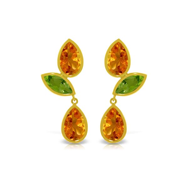 Genuine 13.6 ctw Citrine & Peridot Earrings 14KT Yellow Gold - REF-62T4A