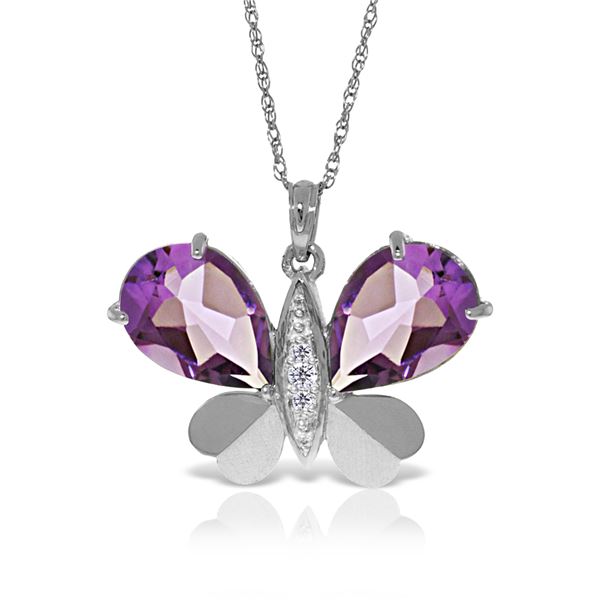 Genuine 6.6 ctw Amethyst & Diamond Necklace 14KT White Gold - REF-126Z3N