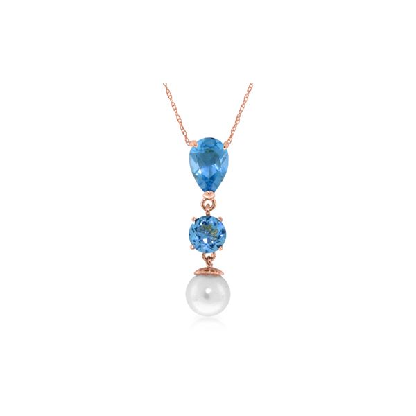 Genuine 5.25 ctw Blue Topaz & Pearl Necklace 14KT Rose Gold - REF-25T9A