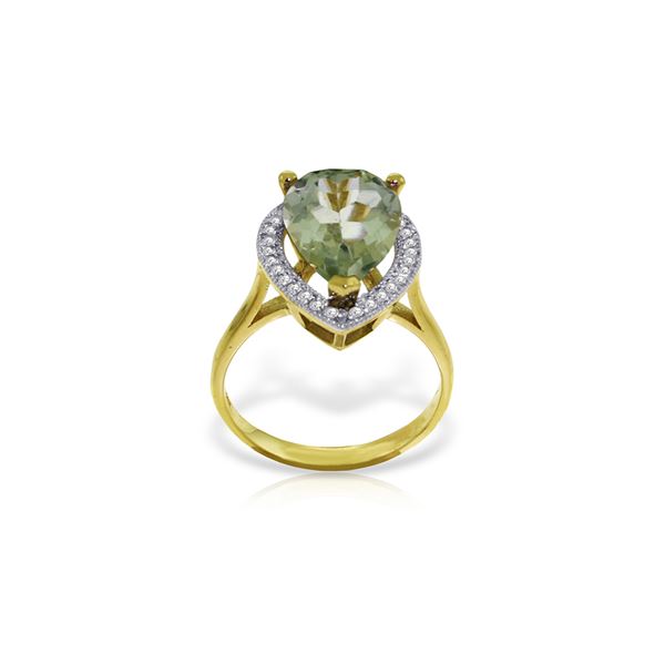 Genuine 3.41 ctw Green Amethyst & Diamond Ring 14KT Yellow Gold - REF-75K4V