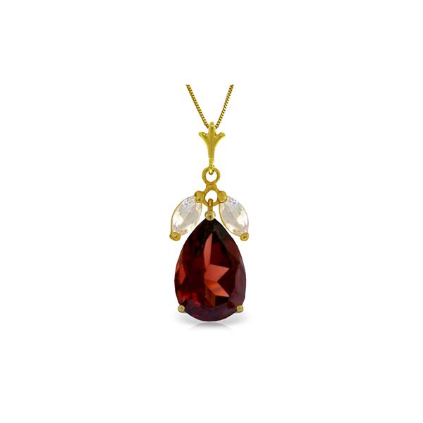 Genuine 6.5 ctw Garnet & White Topaz Necklace 14KT Yellow Gold - REF-40Y7F