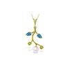 Image 1 : Genuine 2.7 ctw Blue Topaz, Peridot & Pearl Necklace 14KT Yellow Gold - REF-29T7A