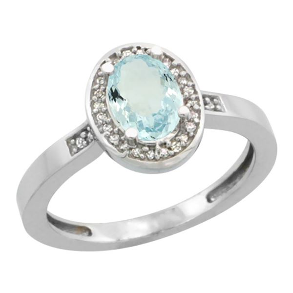 0.86 CTW Aquamarine & Diamond Ring 10K White Gold - REF-33W5F