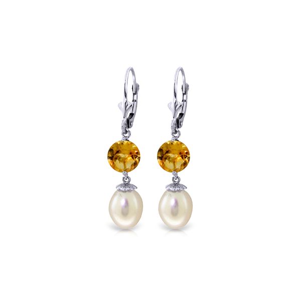 Genuine 11.10 ctw Pearl & Citrine Earrings 14KT White Gold - REF-26X6M