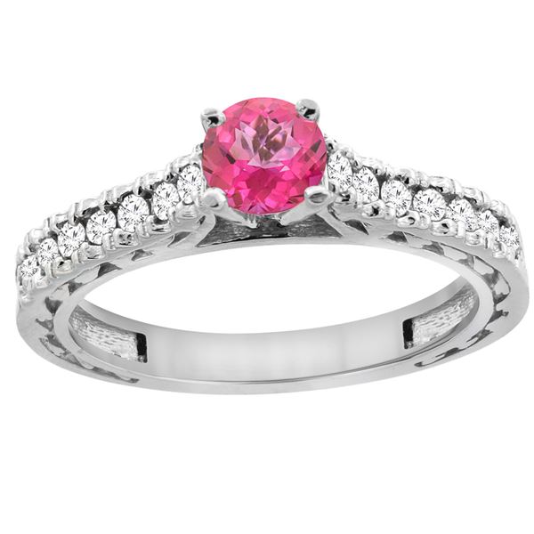 0.86 CTW Pink Topaz & Diamond Ring 14K White Gold - REF-62N4Y