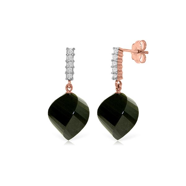 Genuine 31.15 ctw Black Spinel & Diamond Earrings 14KT Rose Gold - REF-48P9H