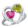 Image 1 : 2.61 CTW Diamond, Pink Topaz & Lemon Quartz Ring 14K White Gold - REF-33M5A