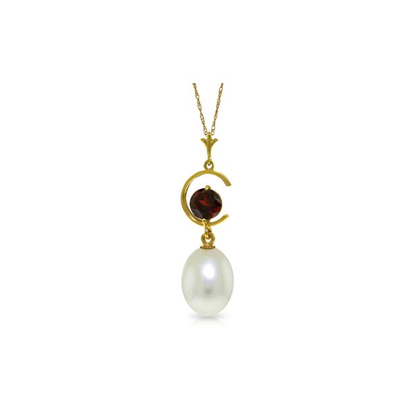 Genuine 4.5 ctw Pearl & Garnet Necklace 14KT Yellow Gold - REF-20N5R