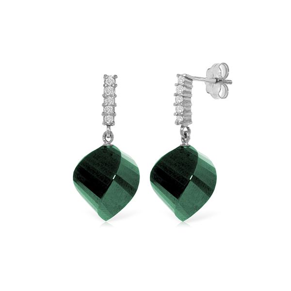 Genuine 30.65 ctw Green Sapphire Corundum & Diamond Earrings 14KT White Gold - REF-59W9Y