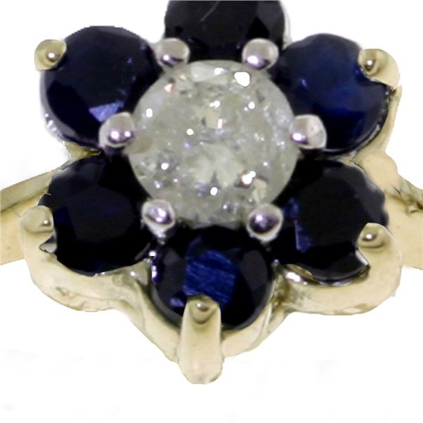 Genuine 0.50 ctw Sapphire & Diamond Ring 14KT Yellow Gold - REF-42H2X