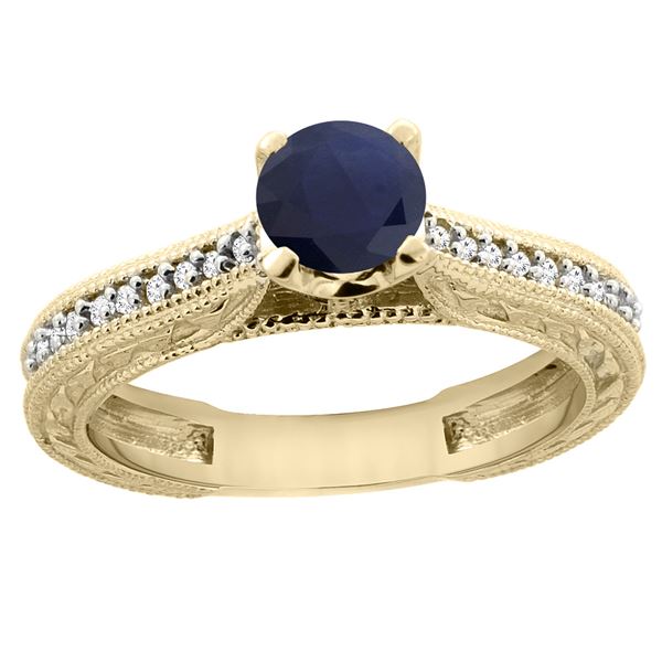 0.75 CTW Blue Sapphire & Diamond Ring 14K Yellow Gold - REF-63Y9V