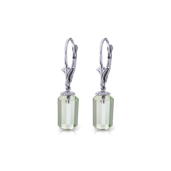 Genuine 9 ctw Green Amethyst Earrings 14KT White Gold - REF-25T6A