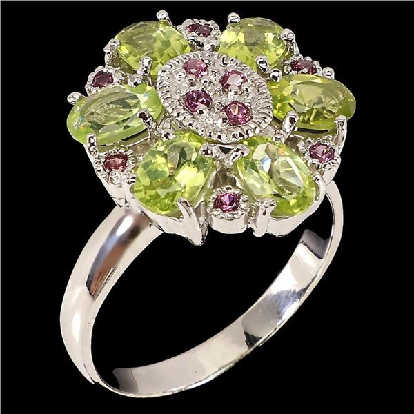 Natural Peridot &  Rhodolite Garnet Ring