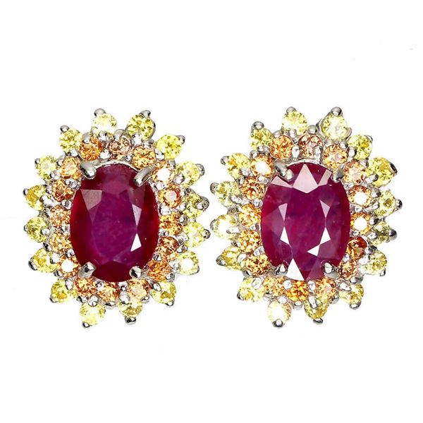 Natural Red Ruby &  Sapphire Earrings