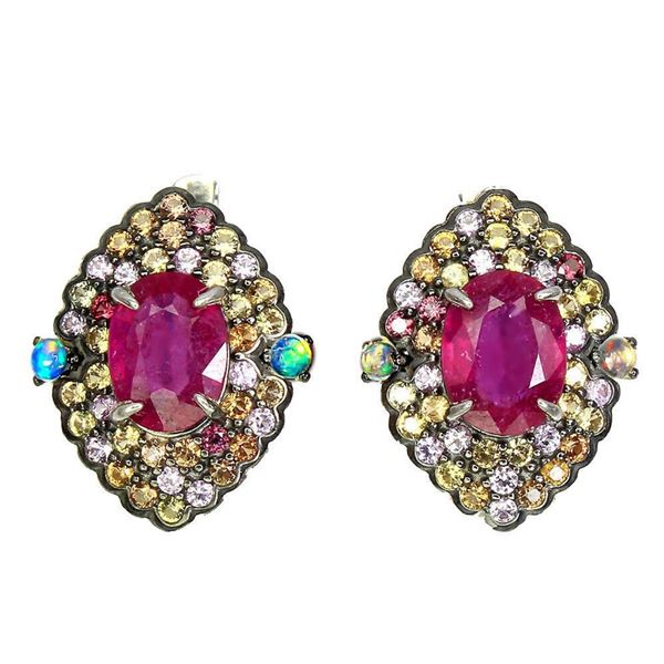 Natural Red Ruby & Sapphire Earrings