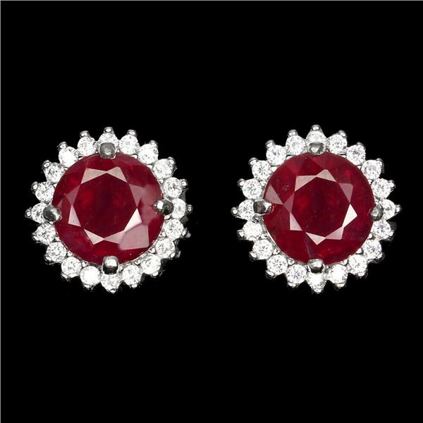 Natural Red Ruby Stud Earrings