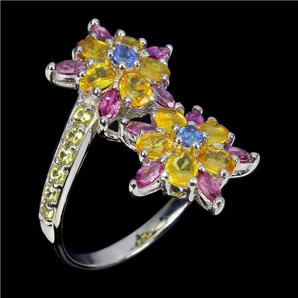 Natural Yellow Sapphire Rhodolite Garnet Tanzanite Ring