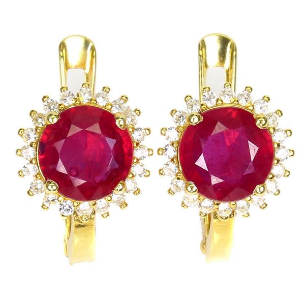 Natural  Red Ruby and White Topaz Earrings