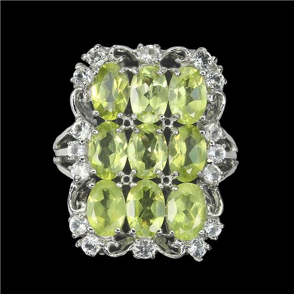 Natural Peridot  Aquamarine Ring